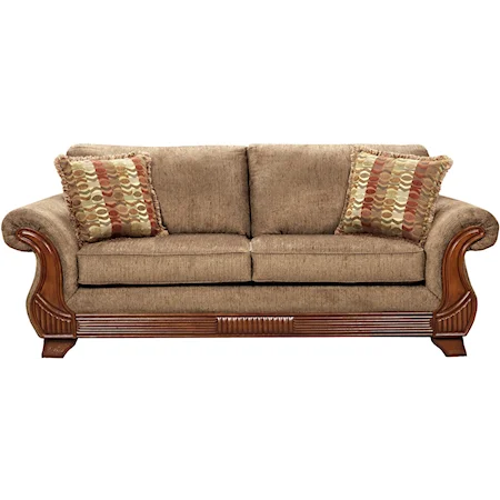 Traditional Sofa with Exposed Wood Rolled Arms